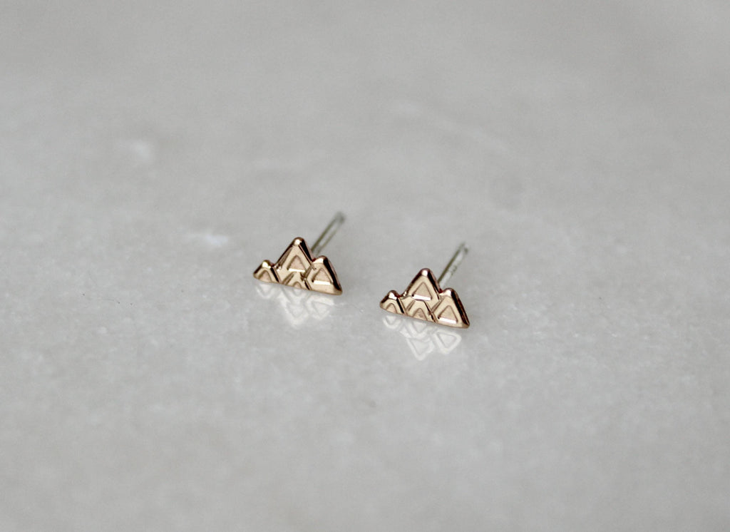 Gold Filled Mountain Shaped Stud Earrings,  14k, Mountain Wedding Jewelry, Gift for Her, Geometric Studs, Rustic Boho Accessories