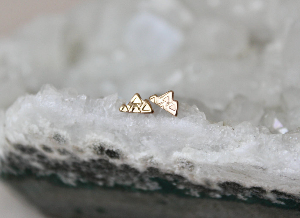 Gold Filled Mountain Shaped Stud Earrings,  14k, Mountain Wedding Jewelry, Gift for Her, Geometric Studs, Rustic Boho Accessories