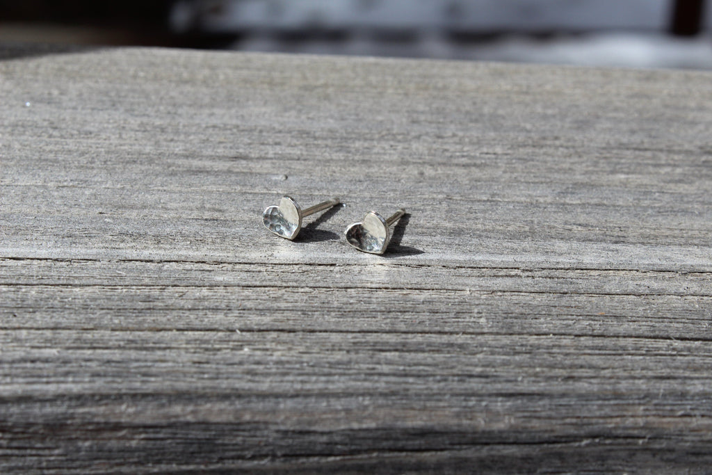 Hammered Sterling Silver Heart Stud Earrings: Handmade Minimalist Jewelry