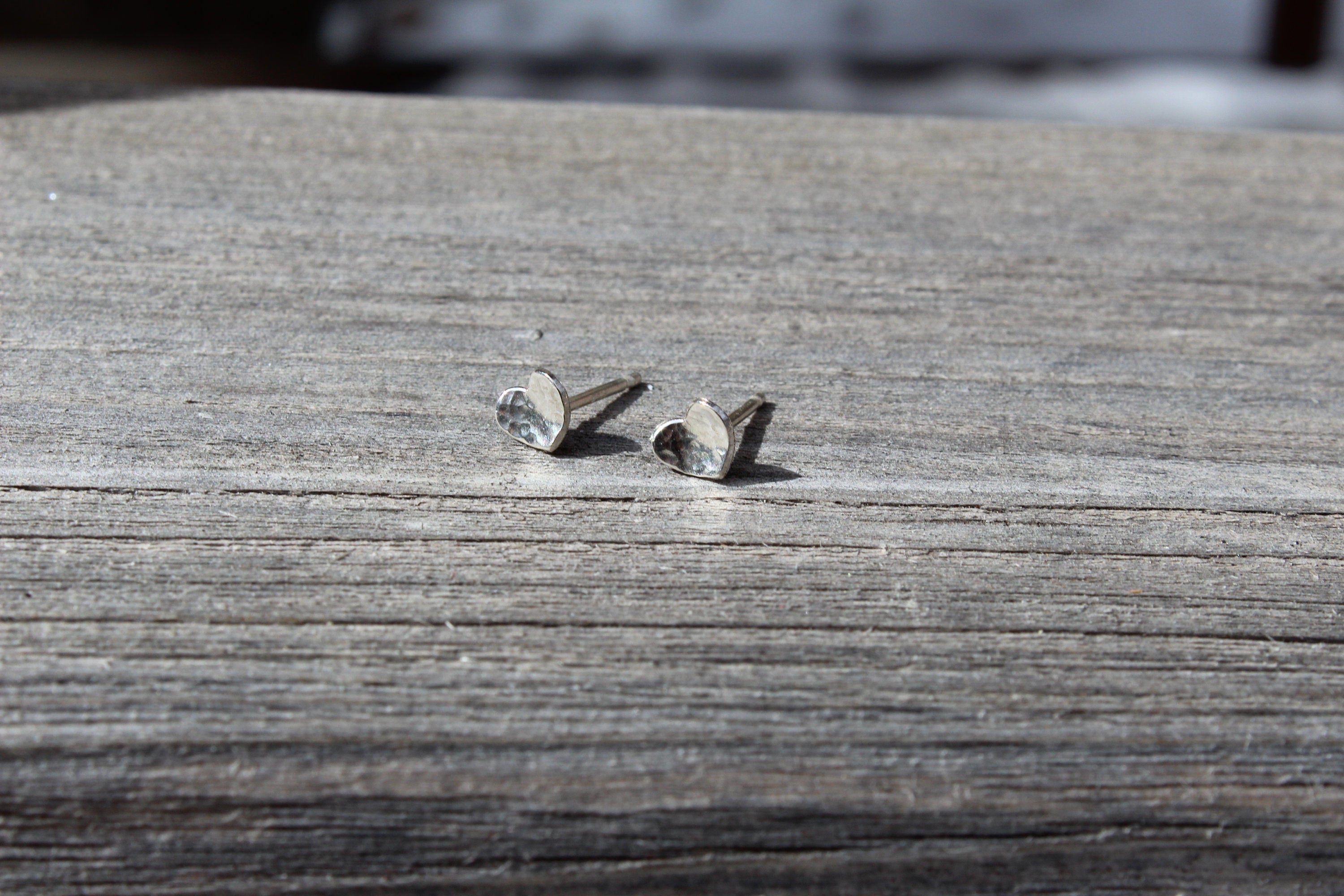 Hammered Sterling Silver Heart Stud Earrings: Handmade Minimalist Jewelry