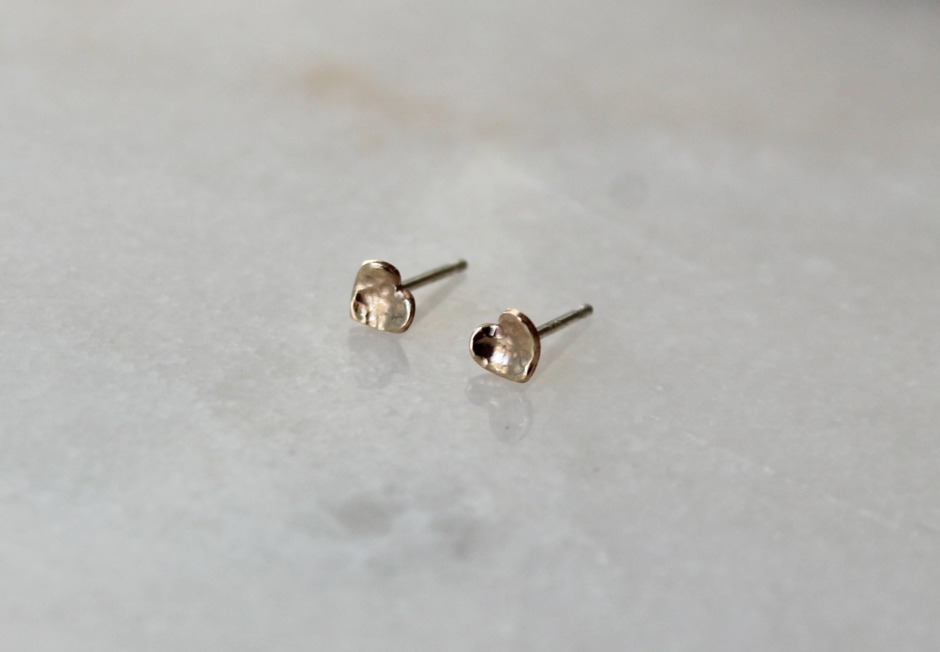 Handmade Yellow Gold Filled Heart Stud Earrings: Minimalist 5mm Jewelry