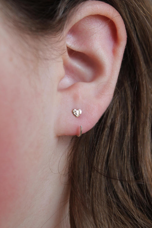 14k Gold Filled Heart Huggie Earrings, Sterling Silver Wires