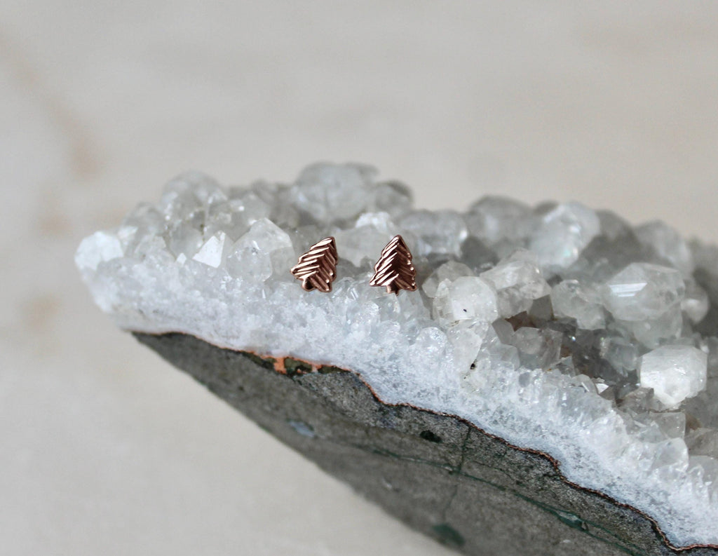 Rose Gold Filled Pine Tree Earrings, Small Tree Studs, 14k Rose Gold Filled Jewelry, Nature Earrings, Lightweight Studs, Gift for Friend