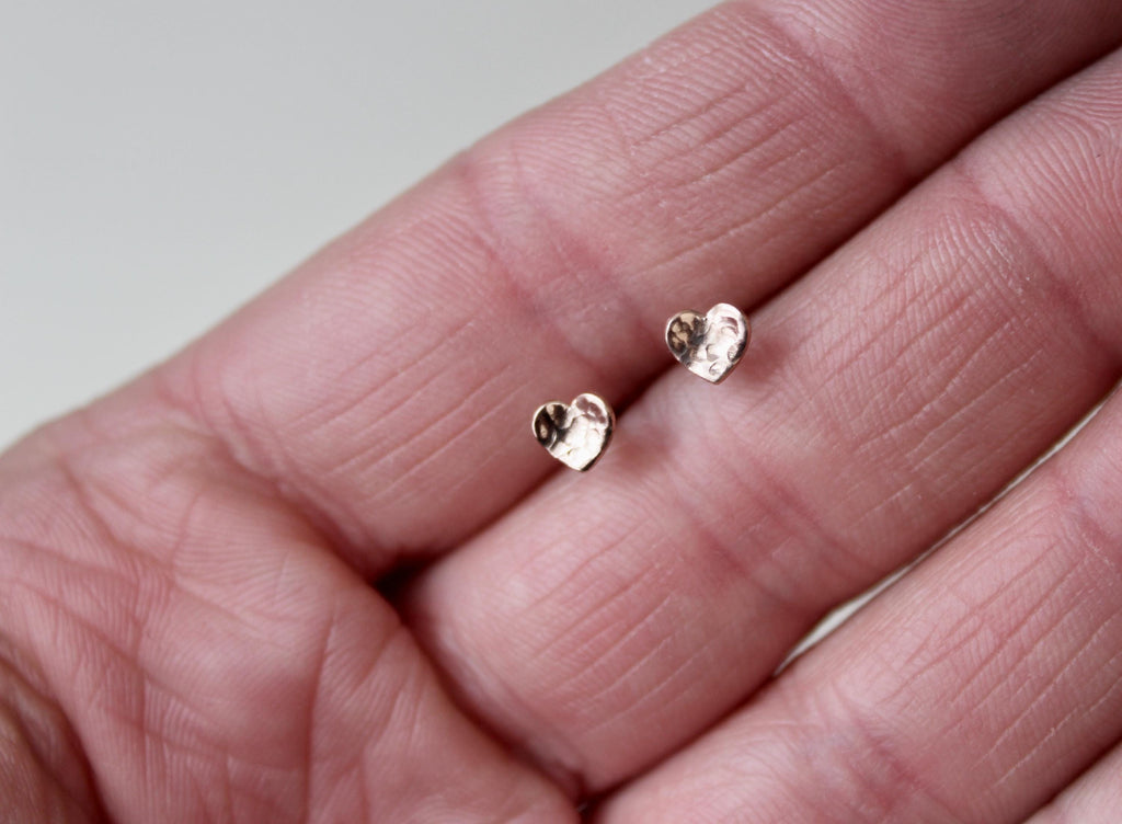 Handmade Yellow Gold Filled Heart Stud Earrings: Minimalist 5mm Jewelry