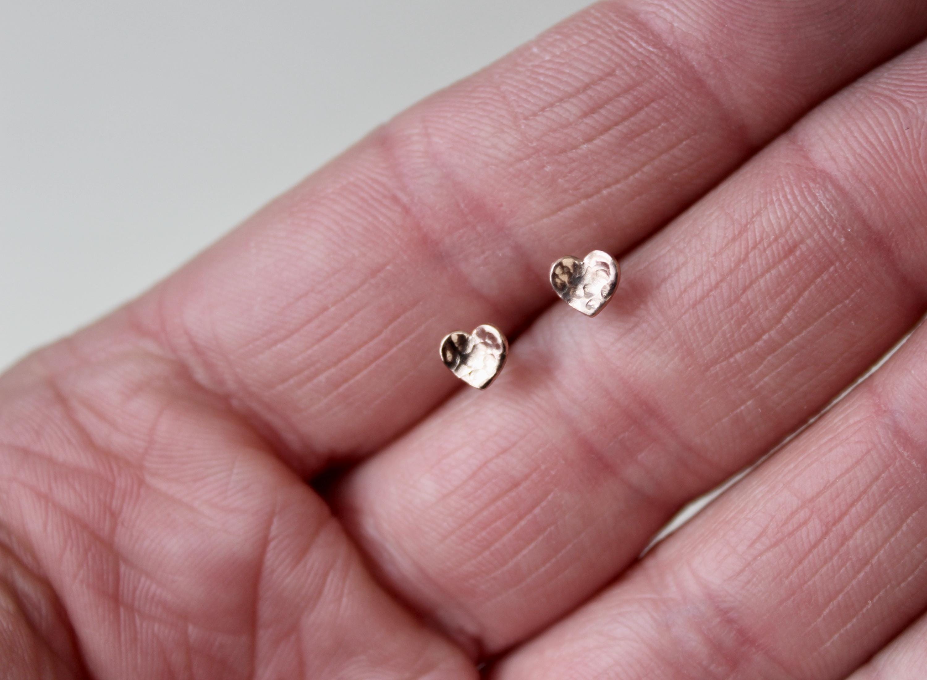 Handmade Yellow Gold Filled Heart Stud Earrings: Minimalist 5mm Jewelry