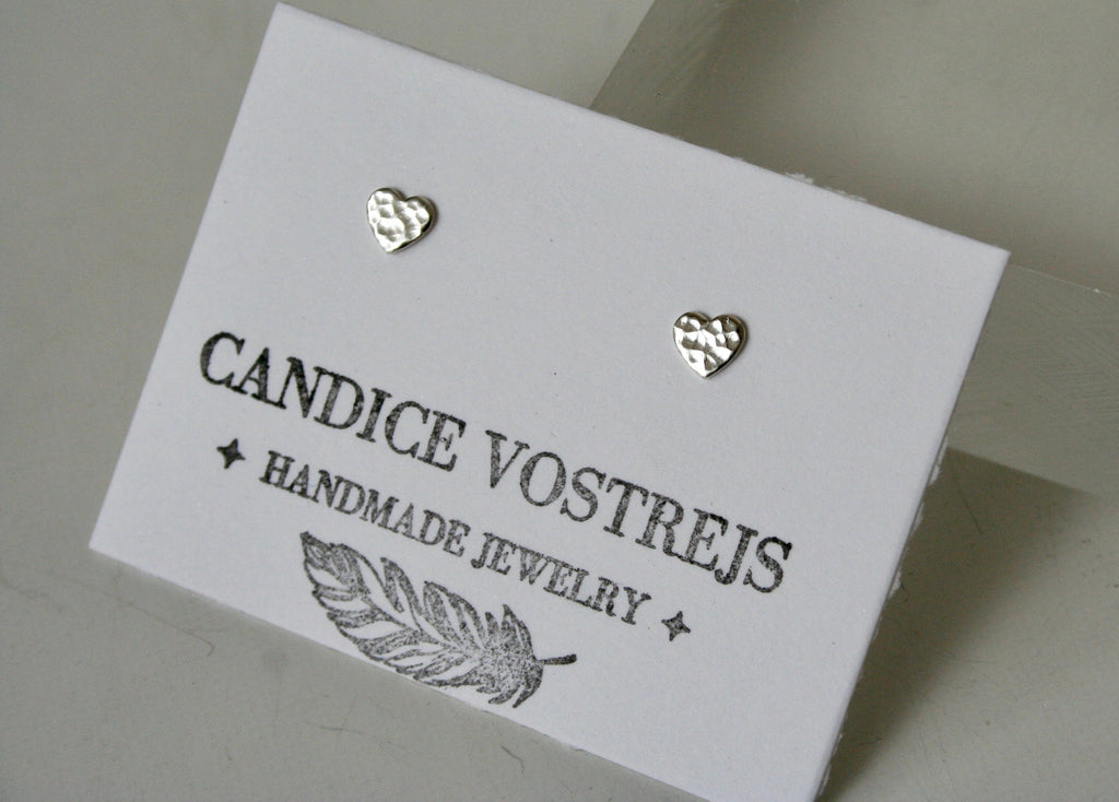 Hammered Sterling Silver Heart Stud Earrings, Tiny 5mm