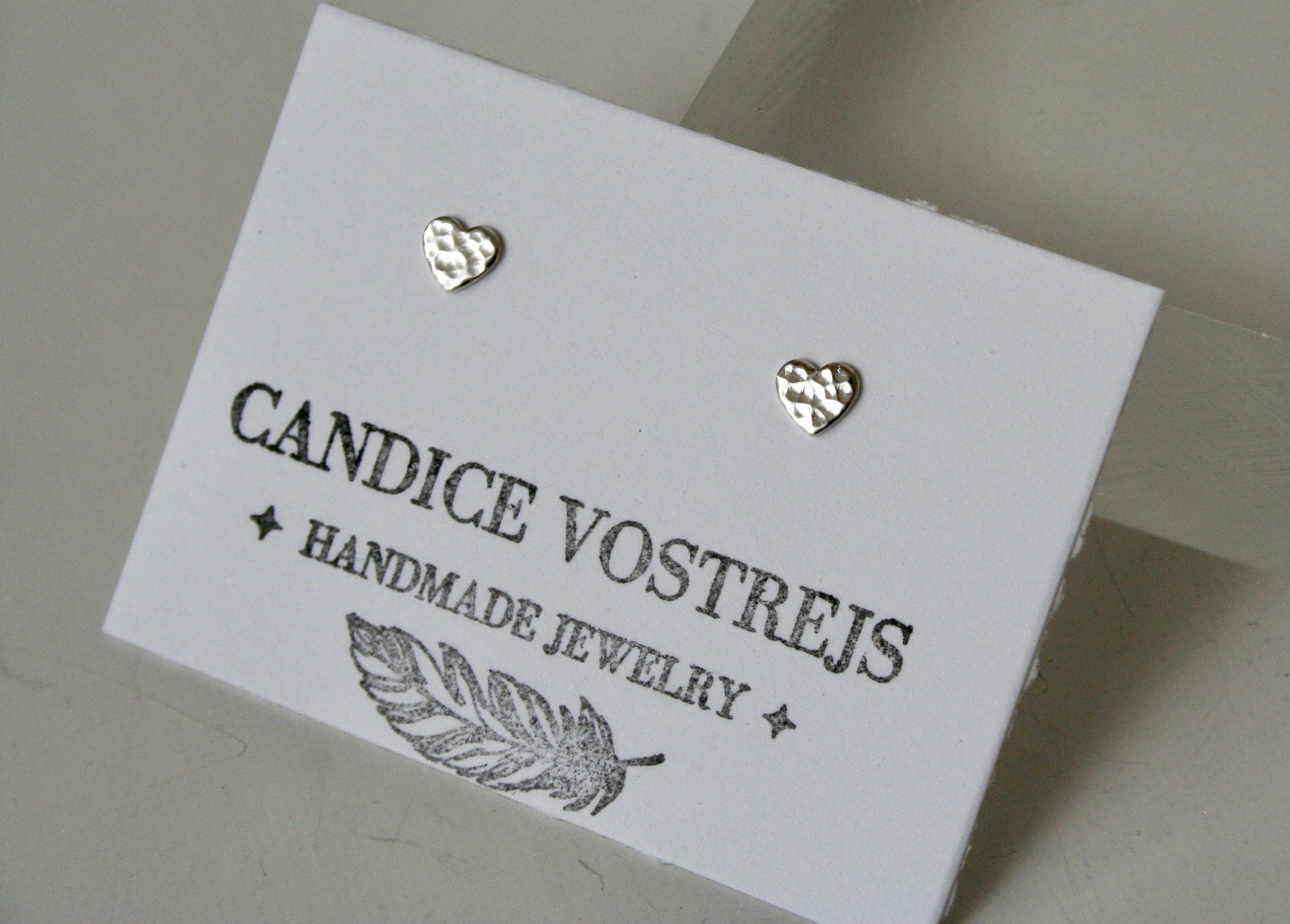 Hammered Sterling Silver Heart Stud Earrings, Tiny 5mm