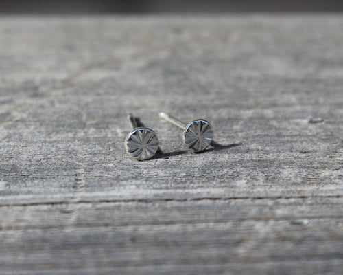 Dainty Sterling Silver Stud Earrings, Round Tiny Studs, Circle Earrings for Cartilage, Unique Hand Stamped Silver Jewelry, Gift for Her