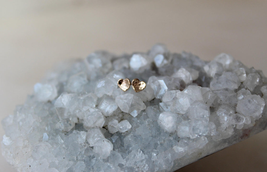 Handmade Yellow Gold Filled Heart Stud Earrings: Minimalist 5mm Jewelry