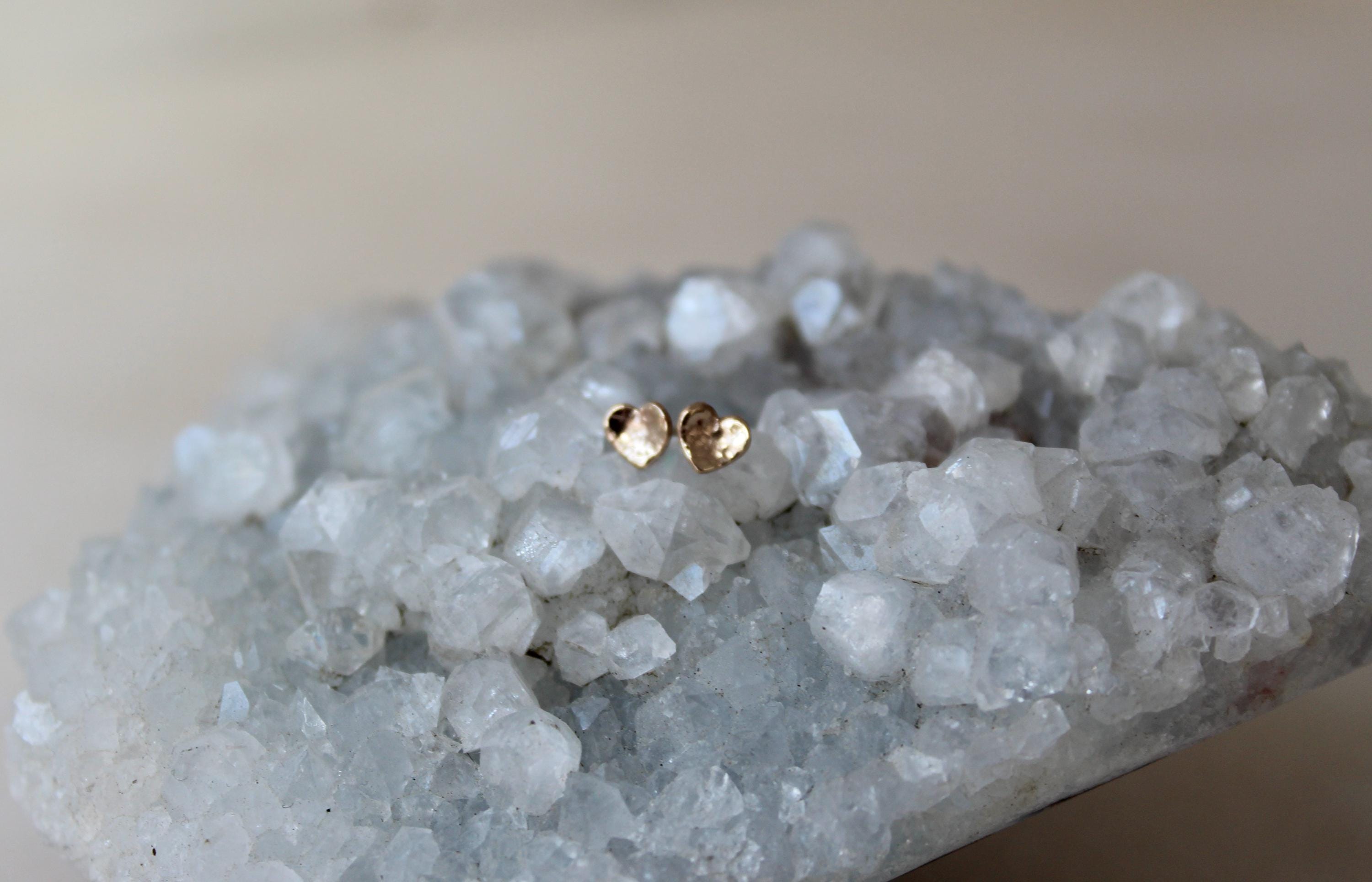 Handmade Yellow Gold Filled Heart Stud Earrings: Minimalist 5mm Jewelry