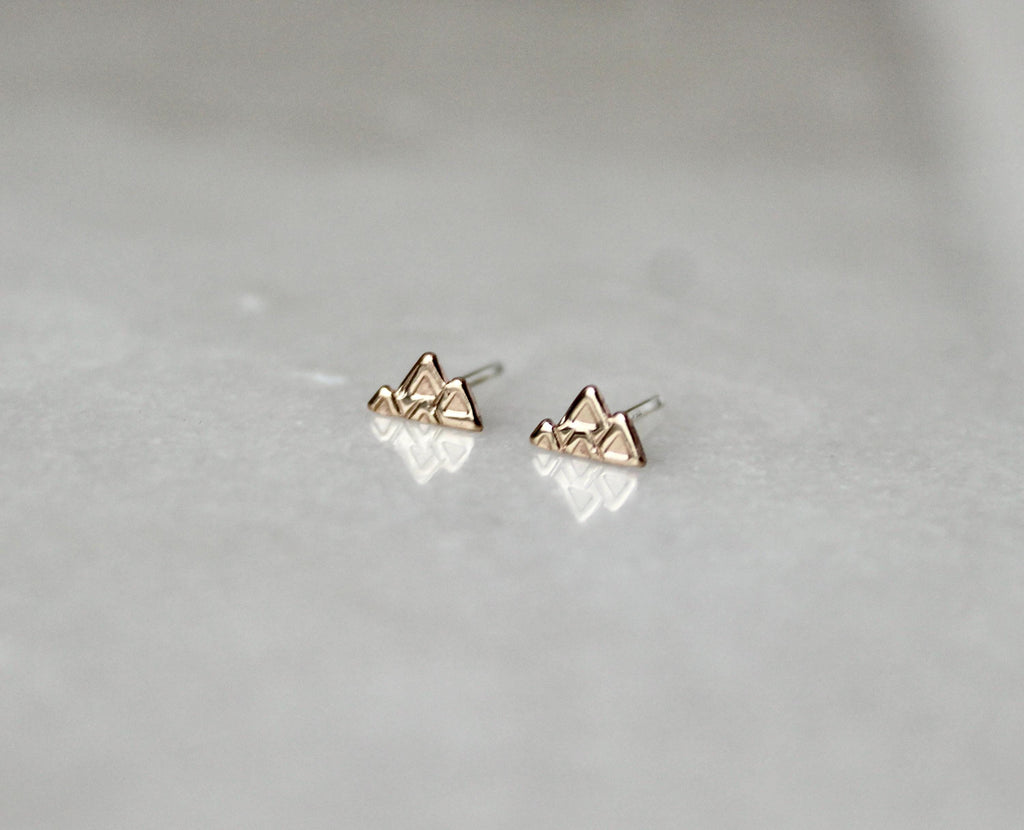 Gold Filled Mountain Shaped Stud Earrings,  14k, Mountain Wedding Jewelry, Gift for Her, Geometric Studs, Rustic Boho Accessories