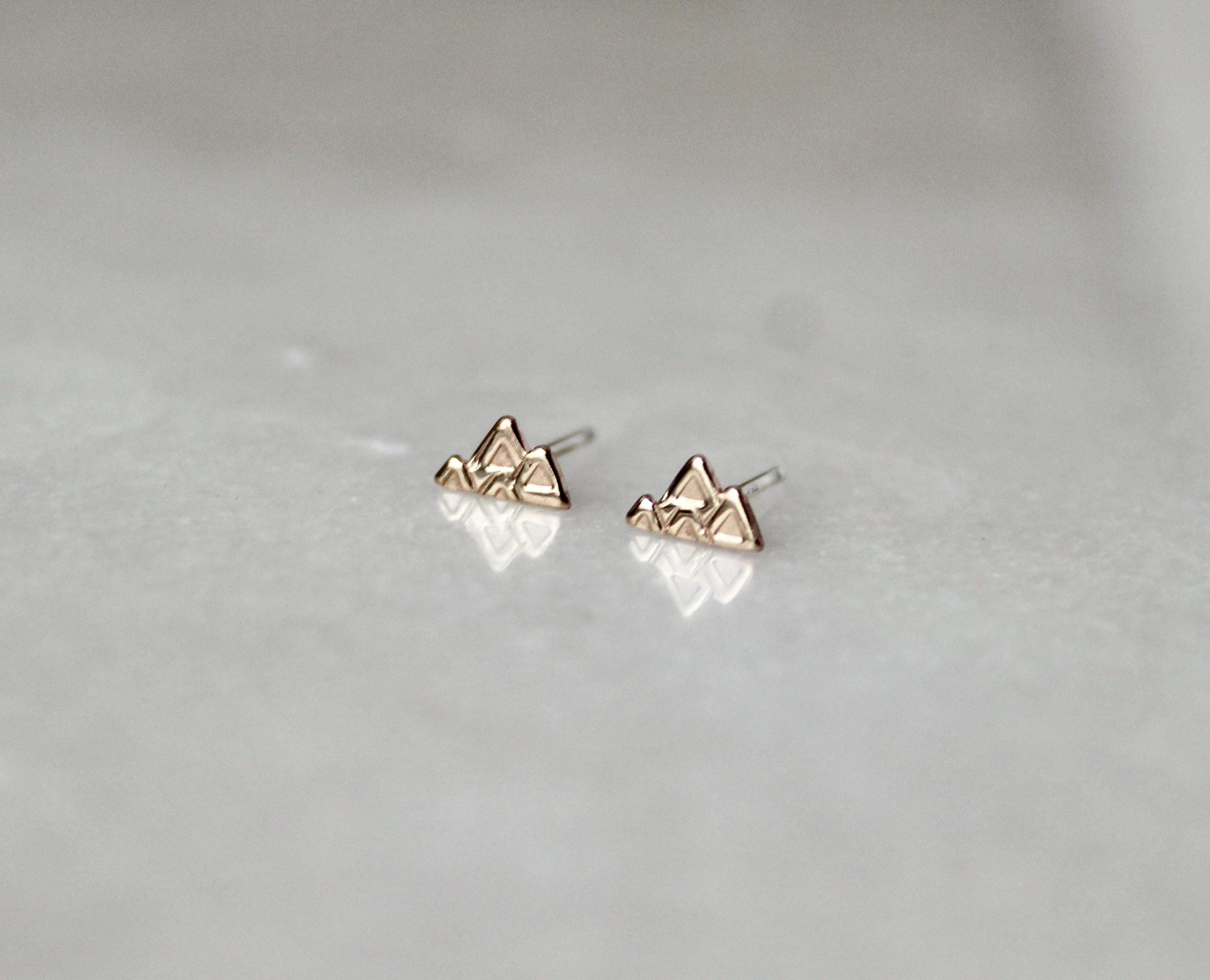 Gold Filled Mountain Shaped Stud Earrings,  14k, Mountain Wedding Jewelry, Gift for Her, Geometric Studs, Rustic Boho Accessories