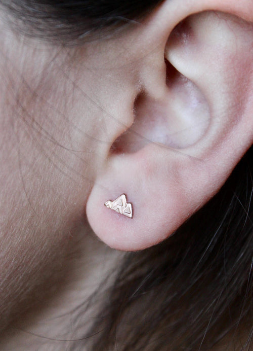 Gold Filled Mountain Shaped Stud Earrings,  14k, Mountain Wedding Jewelry, Gift for Her, Geometric Studs, Rustic Boho Accessories