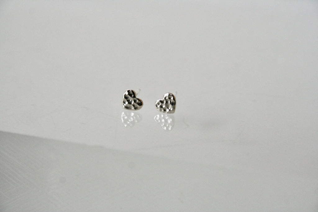 Hammered Sterling Silver Heart Stud Earrings, Tiny 5mm