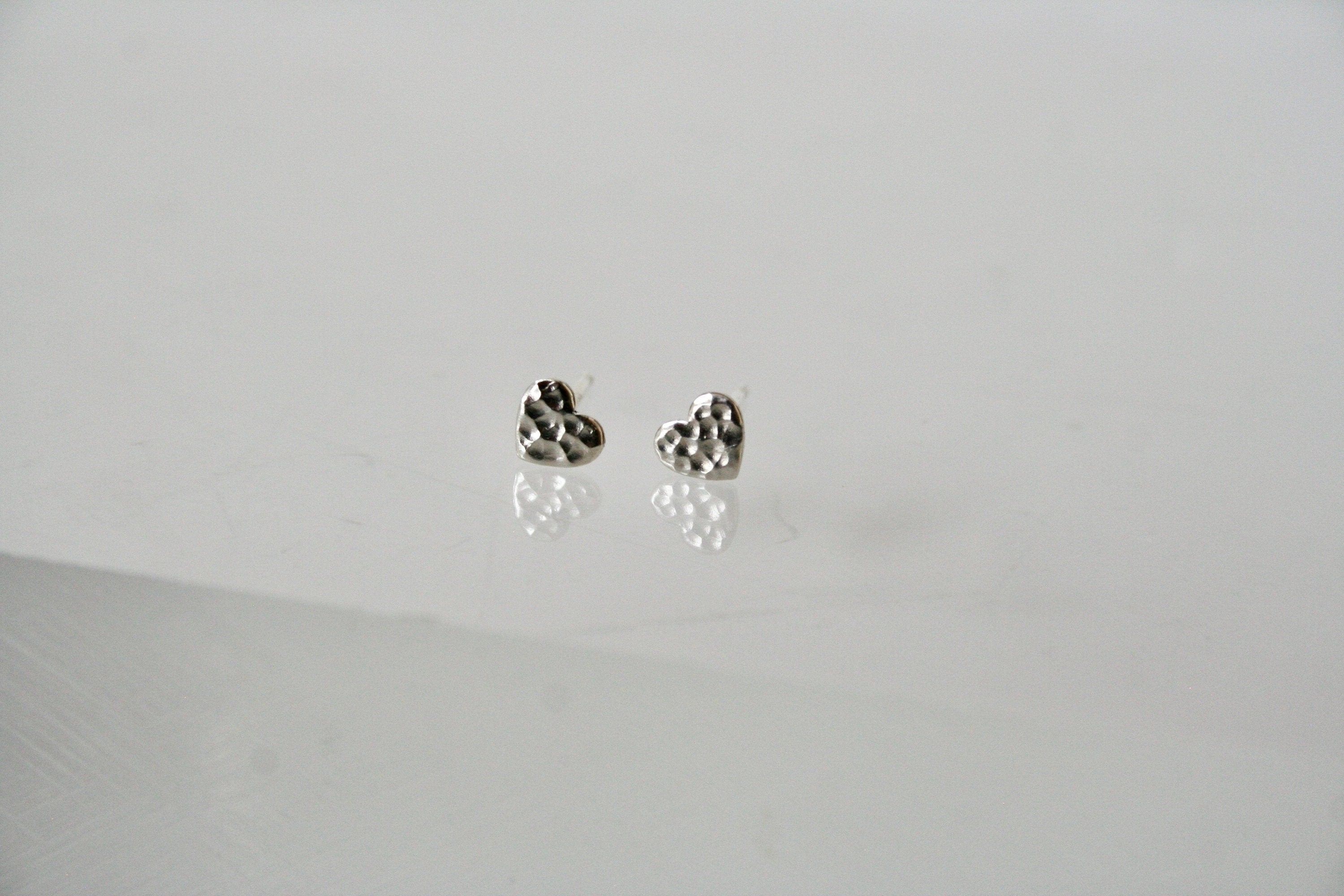 Hammered Sterling Silver Heart Stud Earrings, Tiny 5mm