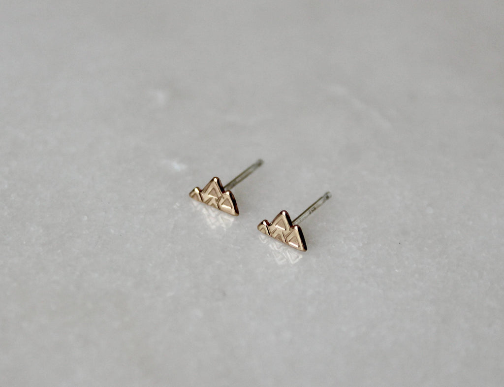 Gold Filled Mountain Shaped Stud Earrings,  14k, Mountain Wedding Jewelry, Gift for Her, Geometric Studs, Rustic Boho Accessories
