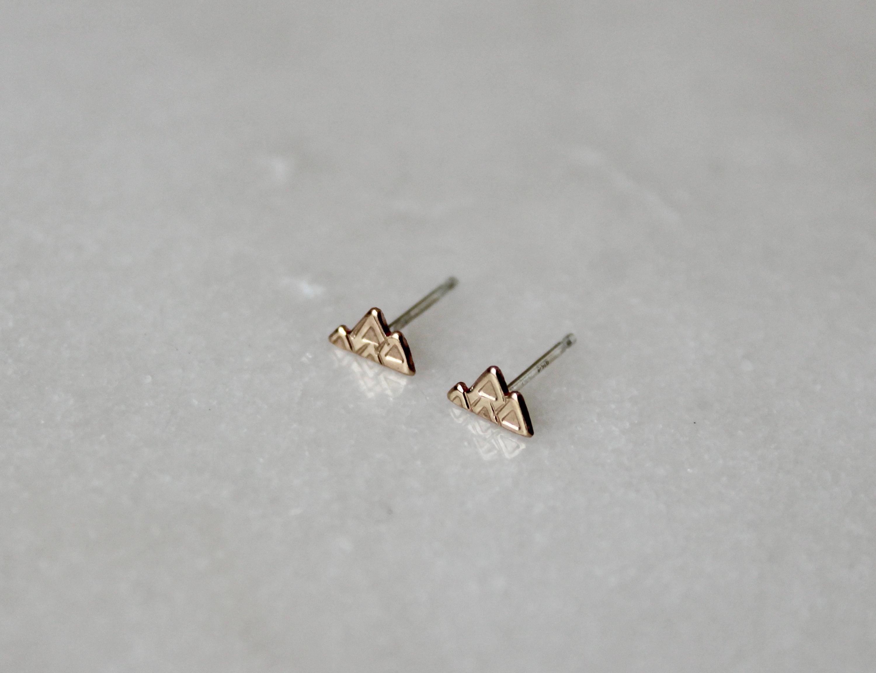 Gold Filled Mountain Shaped Stud Earrings,  14k, Mountain Wedding Jewelry, Gift for Her, Geometric Studs, Rustic Boho Accessories
