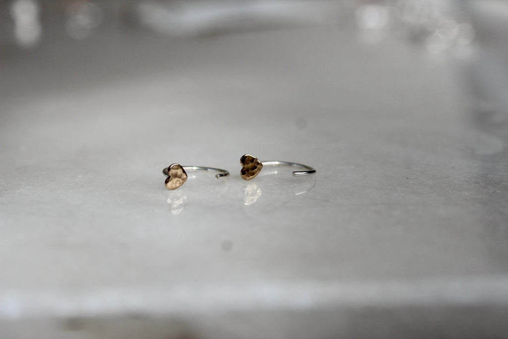 14k Gold Filled Heart Huggie Earrings, Sterling Silver Wires