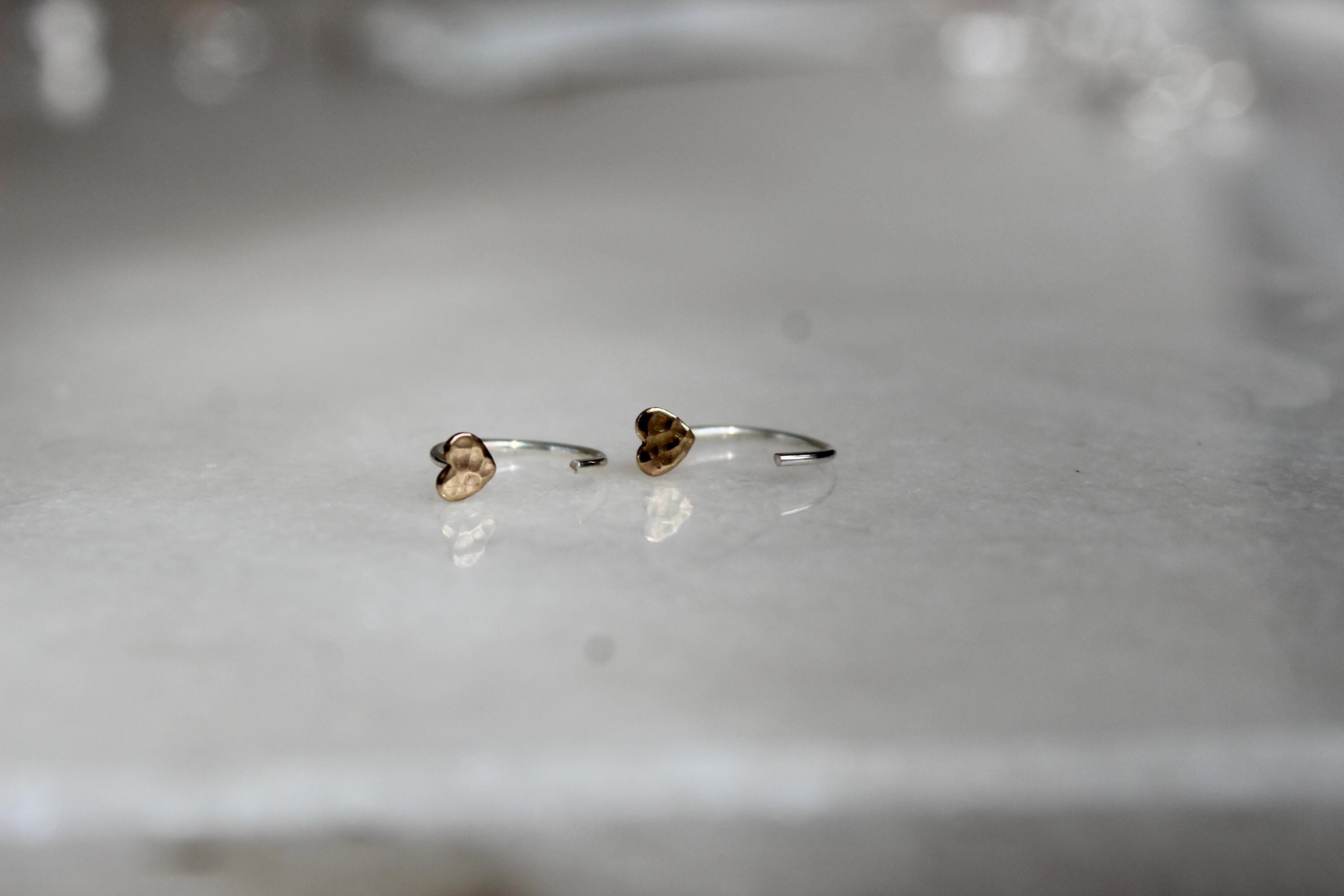 14k Gold Filled Heart Huggie Earrings, Sterling Silver Wires