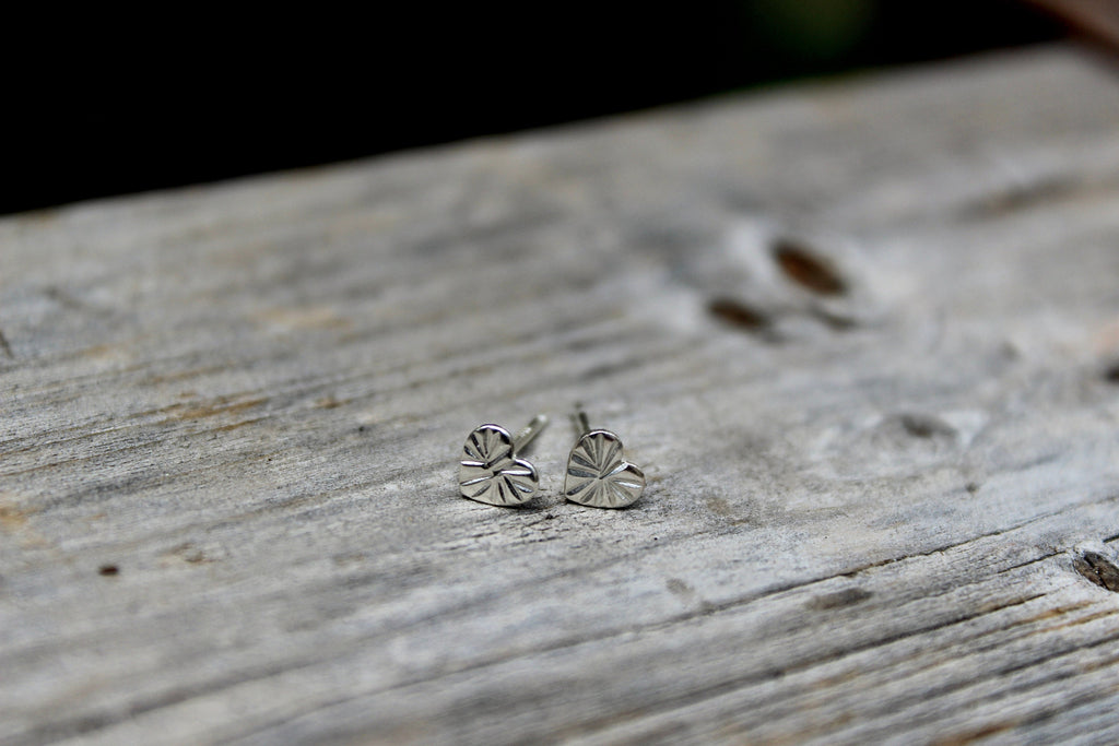 Hammered Sterling Silver Heart Stud Earrings, 5mm