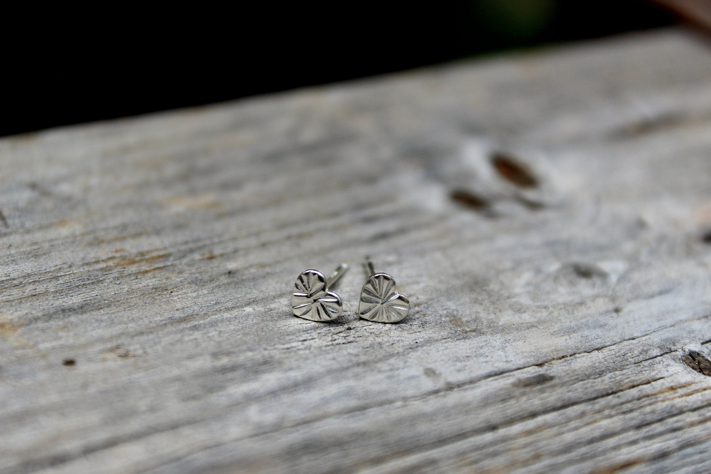 Hammered Sterling Silver Heart Stud Earrings, 5mm