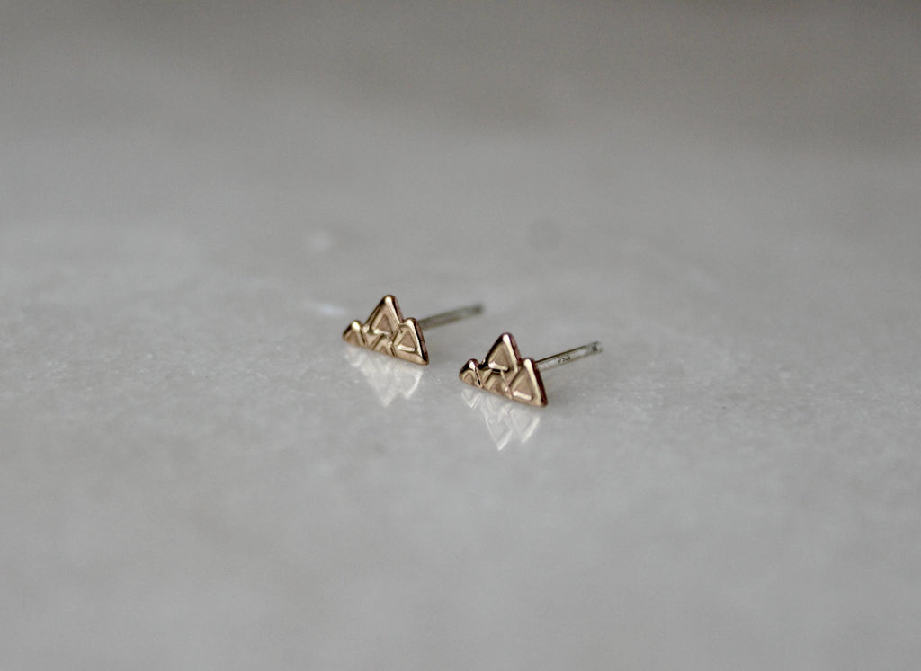 Gold Filled Mountain Shaped Stud Earrings,  14k, Mountain Wedding Jewelry, Gift for Her, Geometric Studs, Rustic Boho Accessories