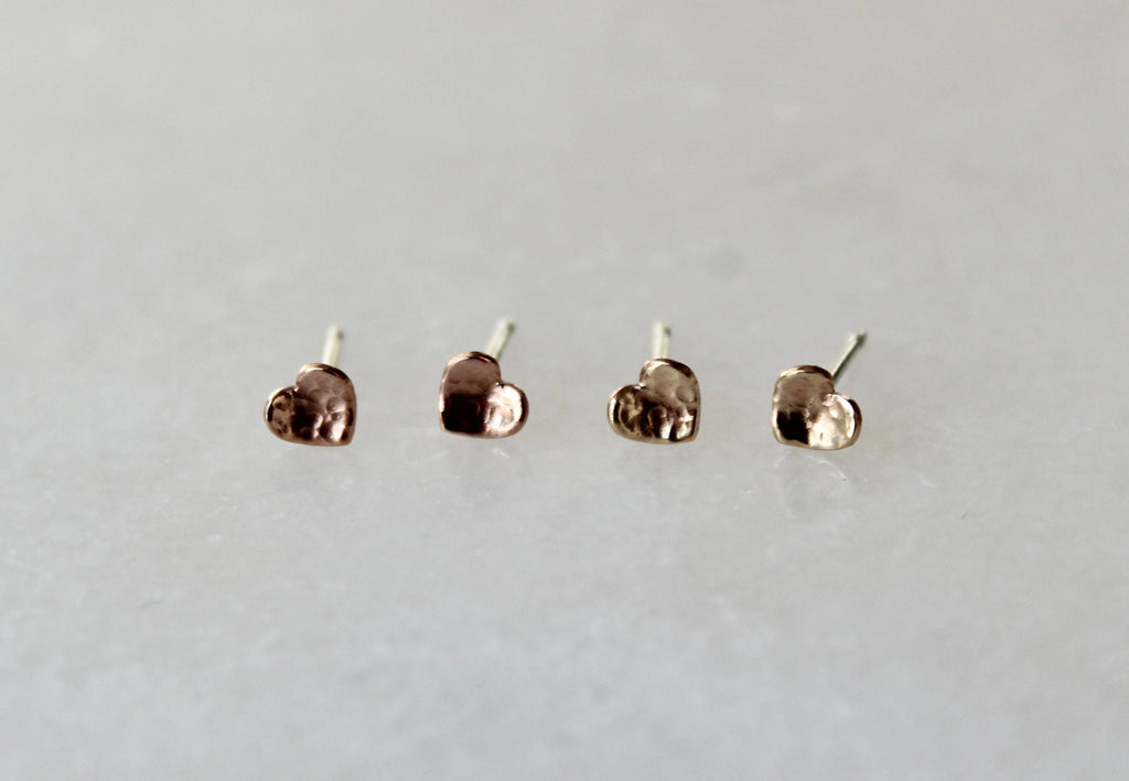 Handmade Yellow Gold Filled Heart Stud Earrings: Minimalist 5mm Jewelry
