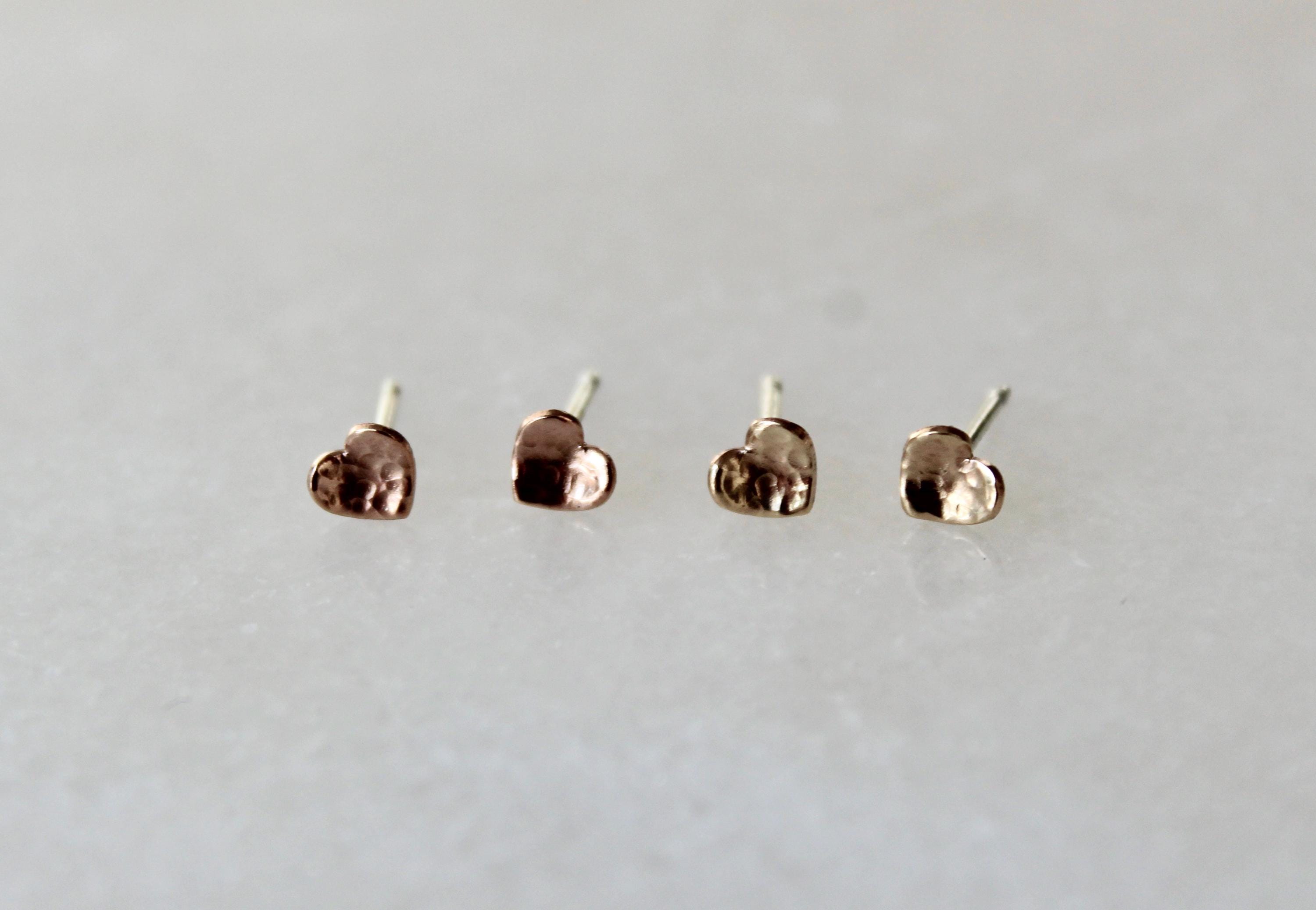 Handmade Yellow Gold Filled Heart Stud Earrings: Minimalist 5mm Jewelry