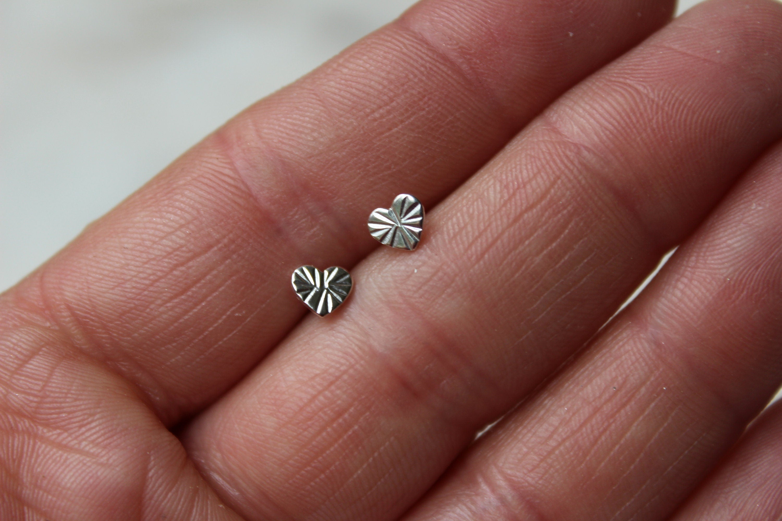 Hammered Sterling Silver Heart Stud Earrings, 5mm