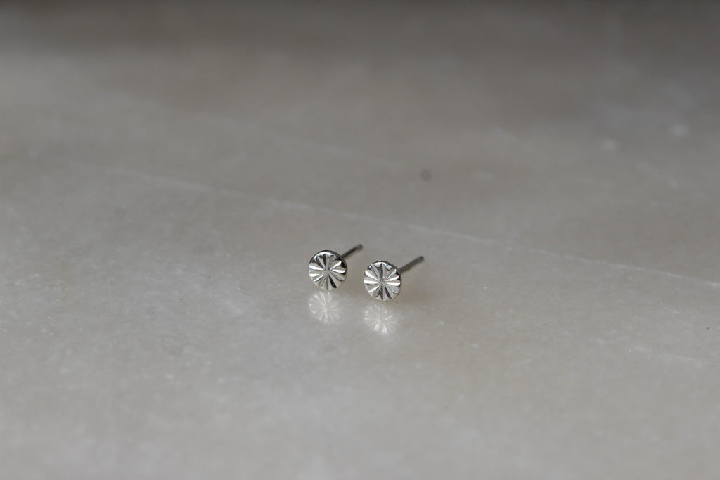 Dainty Sterling Silver Stud Earrings, Round Tiny Studs, Circle Earrings for Cartilage, Unique Hand Stamped Silver Jewelry, Gift for Her