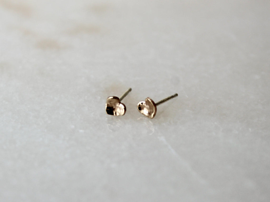 Handmade Yellow Gold Filled Heart Stud Earrings: Minimalist 5mm Jewelry