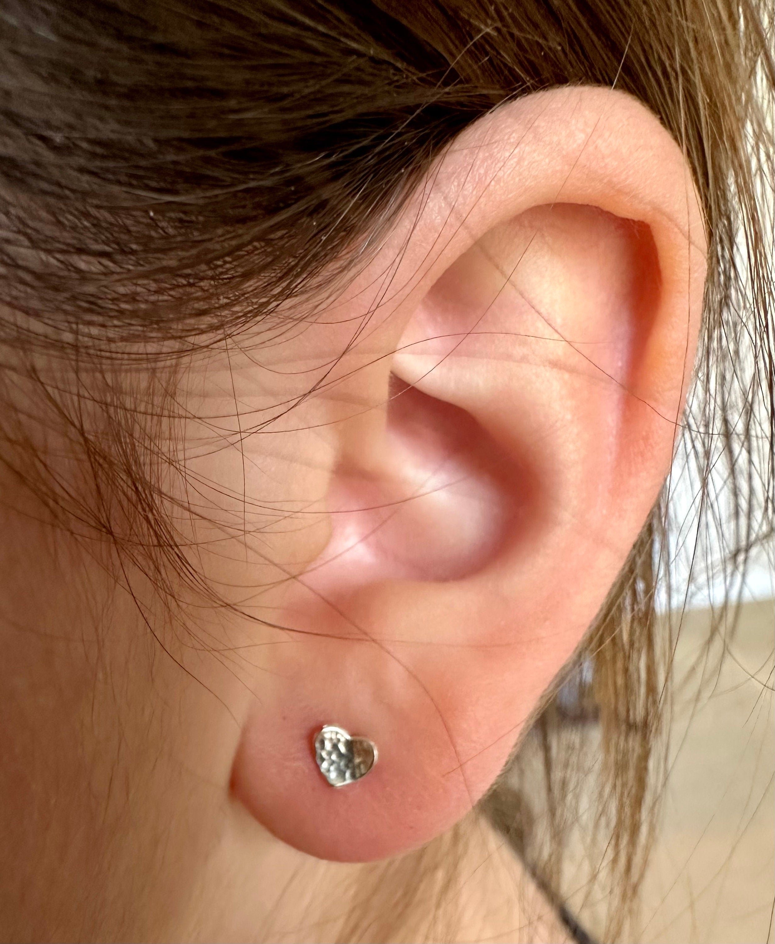 Hammered Sterling Silver Heart Stud Earrings: Handmade Minimalist Jewelry