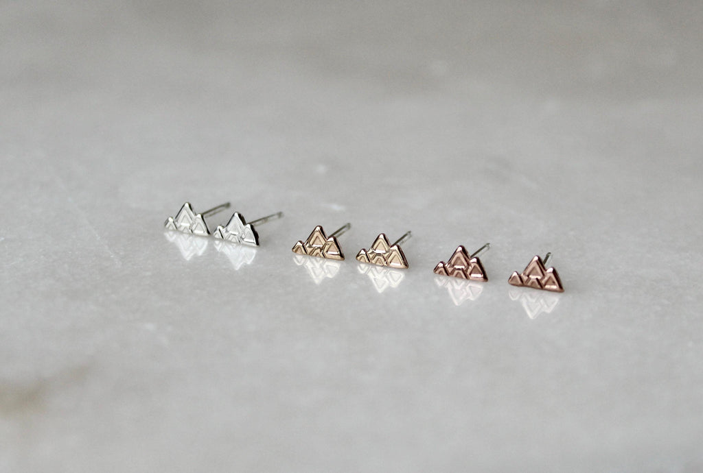Gold Filled Mountain Shaped Stud Earrings,  14k, Mountain Wedding Jewelry, Gift for Her, Geometric Studs, Rustic Boho Accessories