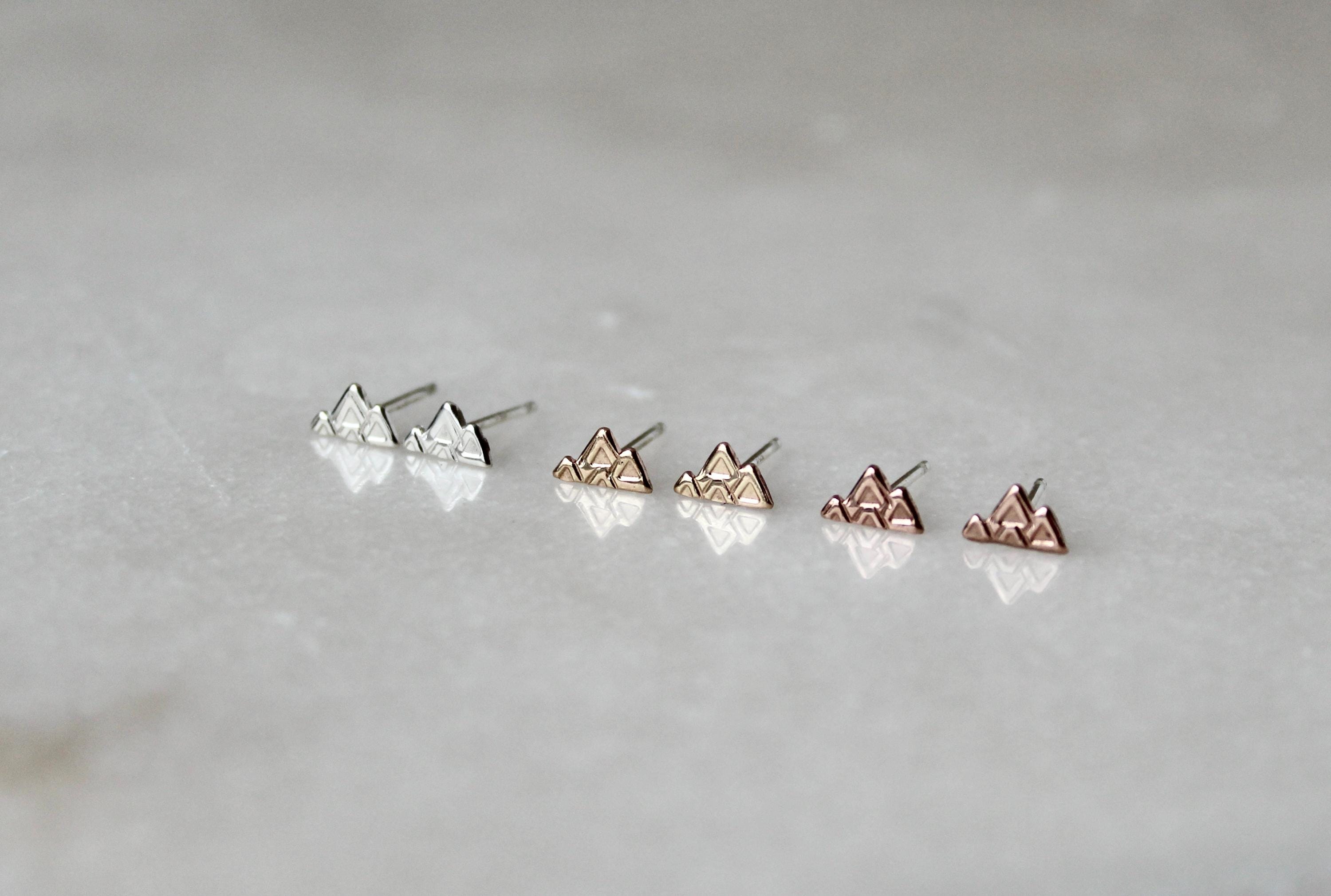 Gold Filled Mountain Shaped Stud Earrings,  14k, Mountain Wedding Jewelry, Gift for Her, Geometric Studs, Rustic Boho Accessories