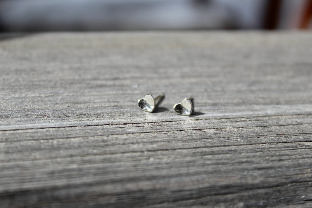 Hammered Sterling Silver Heart Stud Earrings: Handmade Minimalist Jewelry