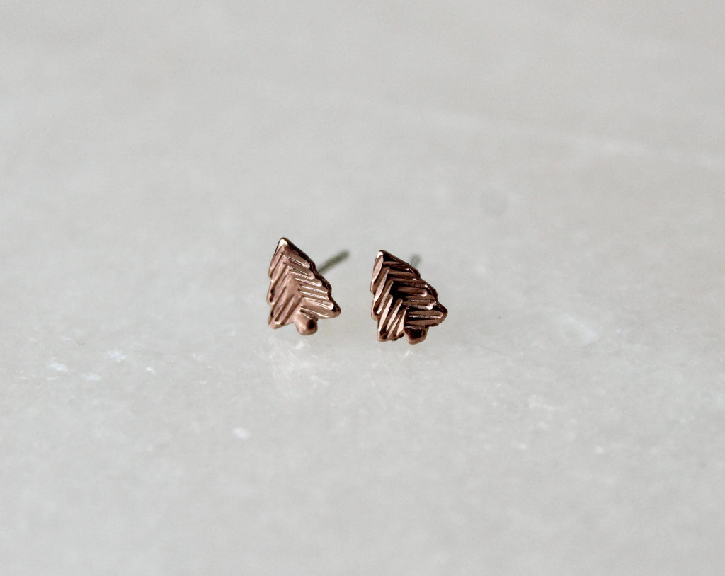 Rose Gold Filled Pine Tree Earrings, Small Tree Studs, 14k Rose Gold Filled Jewelry, Nature Earrings, Lightweight Studs, Gift for Friend
