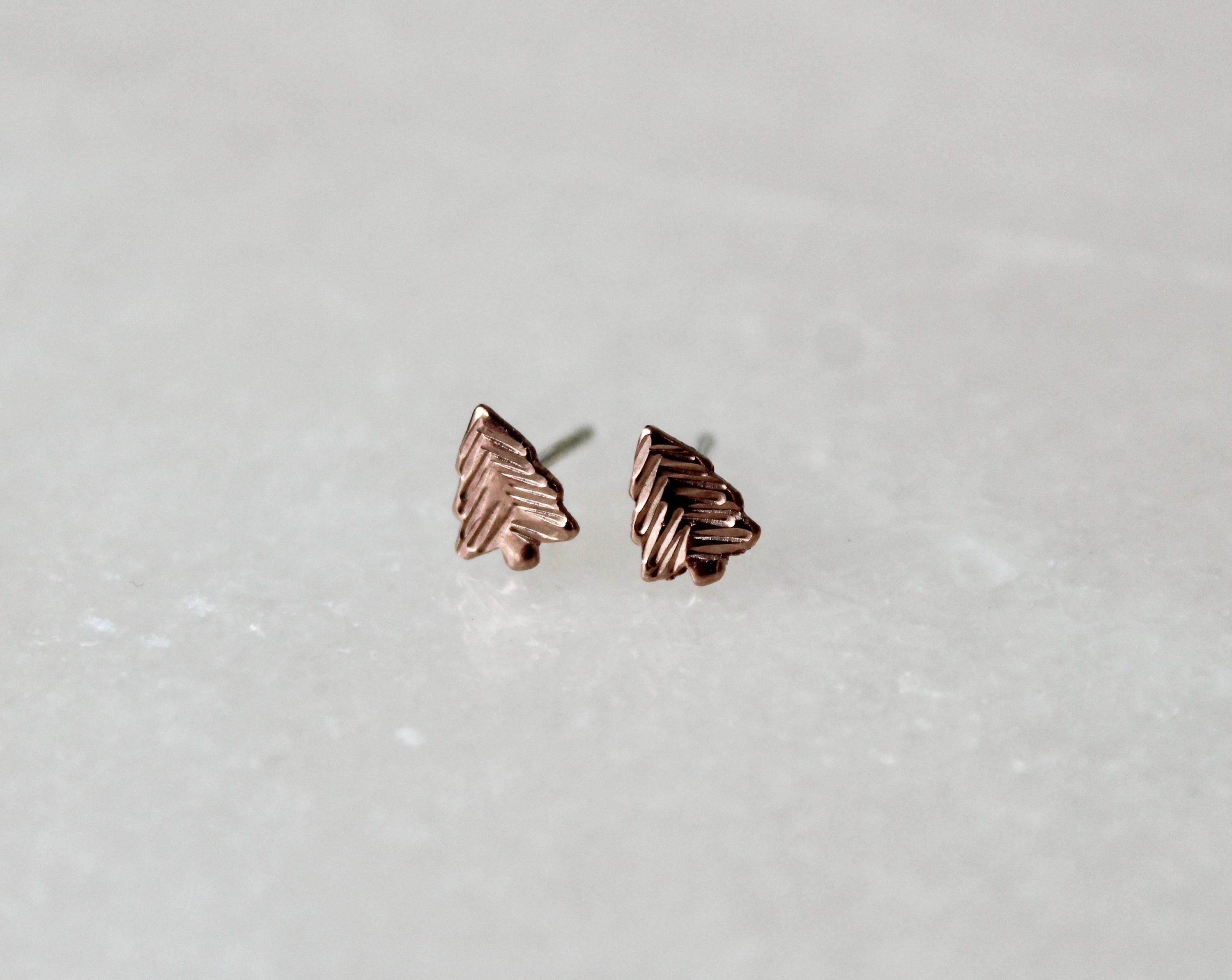Rose Gold Filled Pine Tree Earrings, Small Tree Studs, 14k Rose Gold Filled Jewelry, Nature Earrings, Lightweight Studs, Gift for Friend