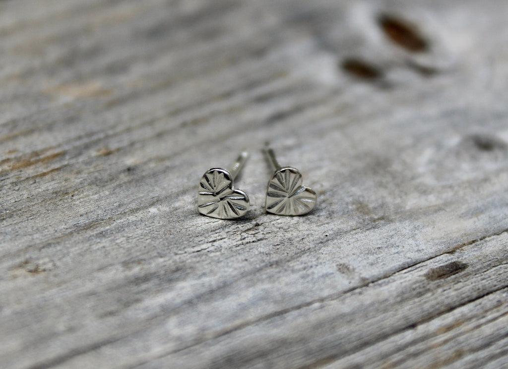 Hammered Sterling Silver Heart Stud Earrings, 5mm