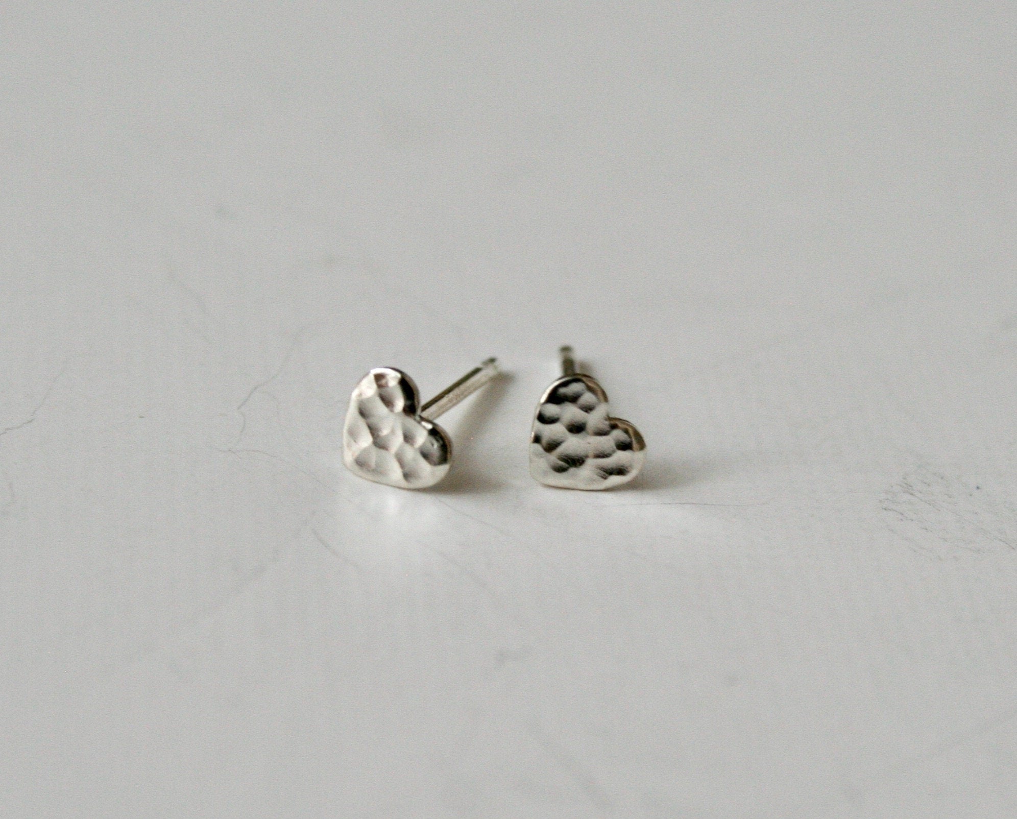 Hammered Sterling Silver Heart Stud Earrings, Tiny 5mm