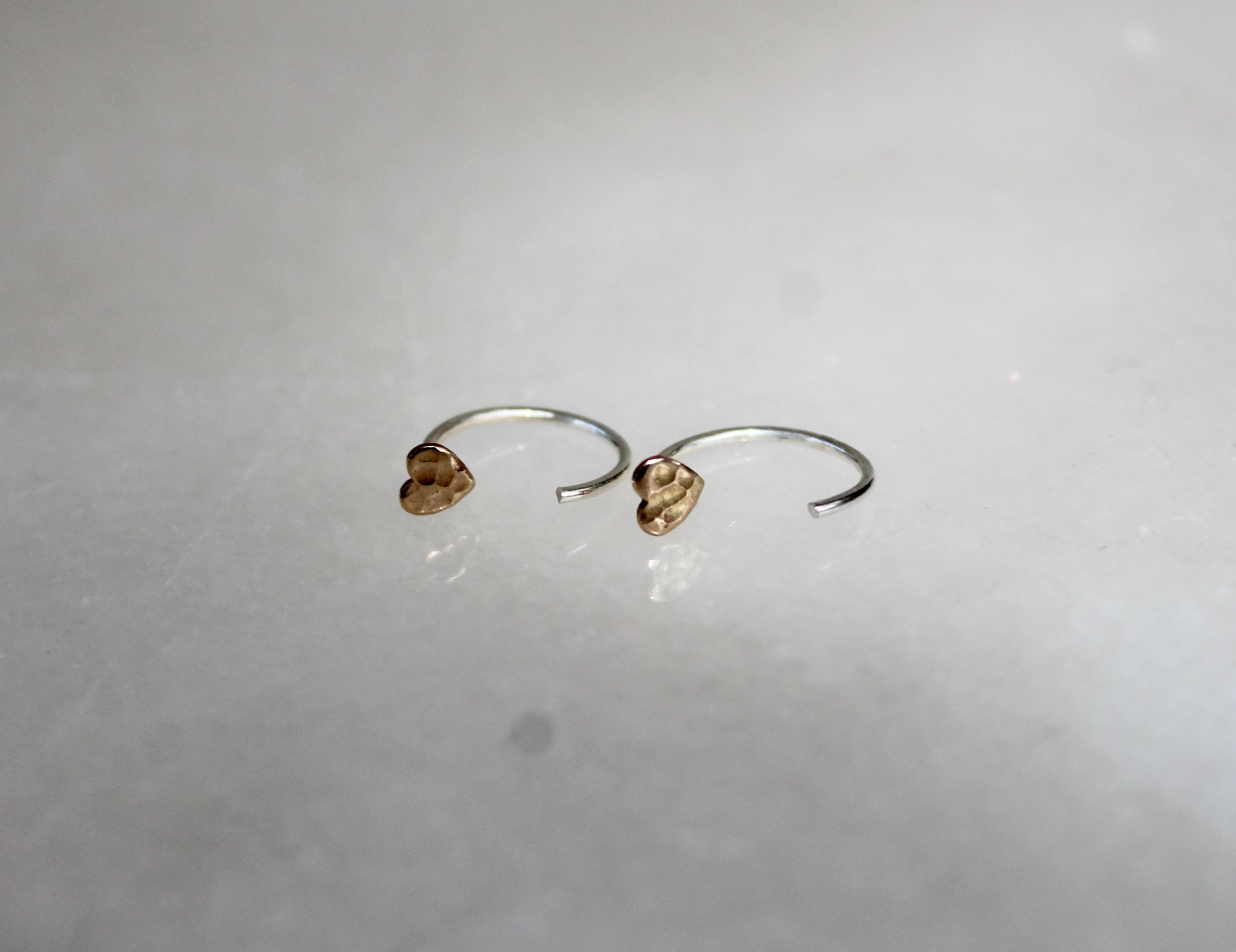 14k Gold Filled Heart Huggie Earrings, Sterling Silver Wires