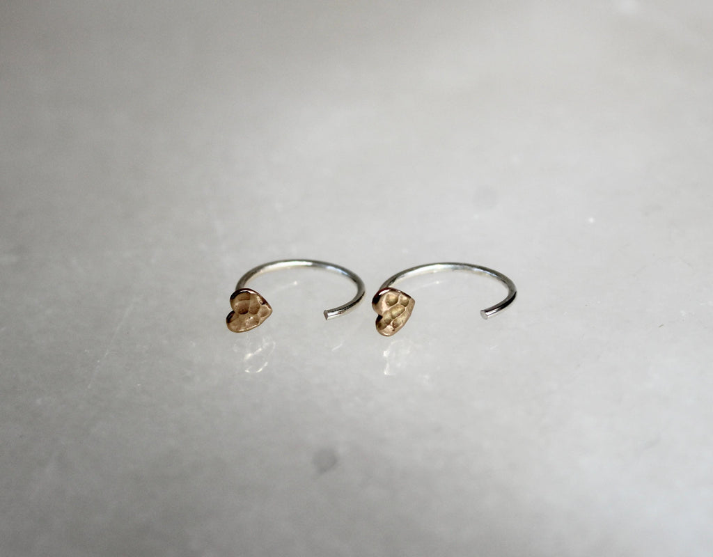 14k Gold Filled Heart Huggie Earrings, Sterling Silver Wires