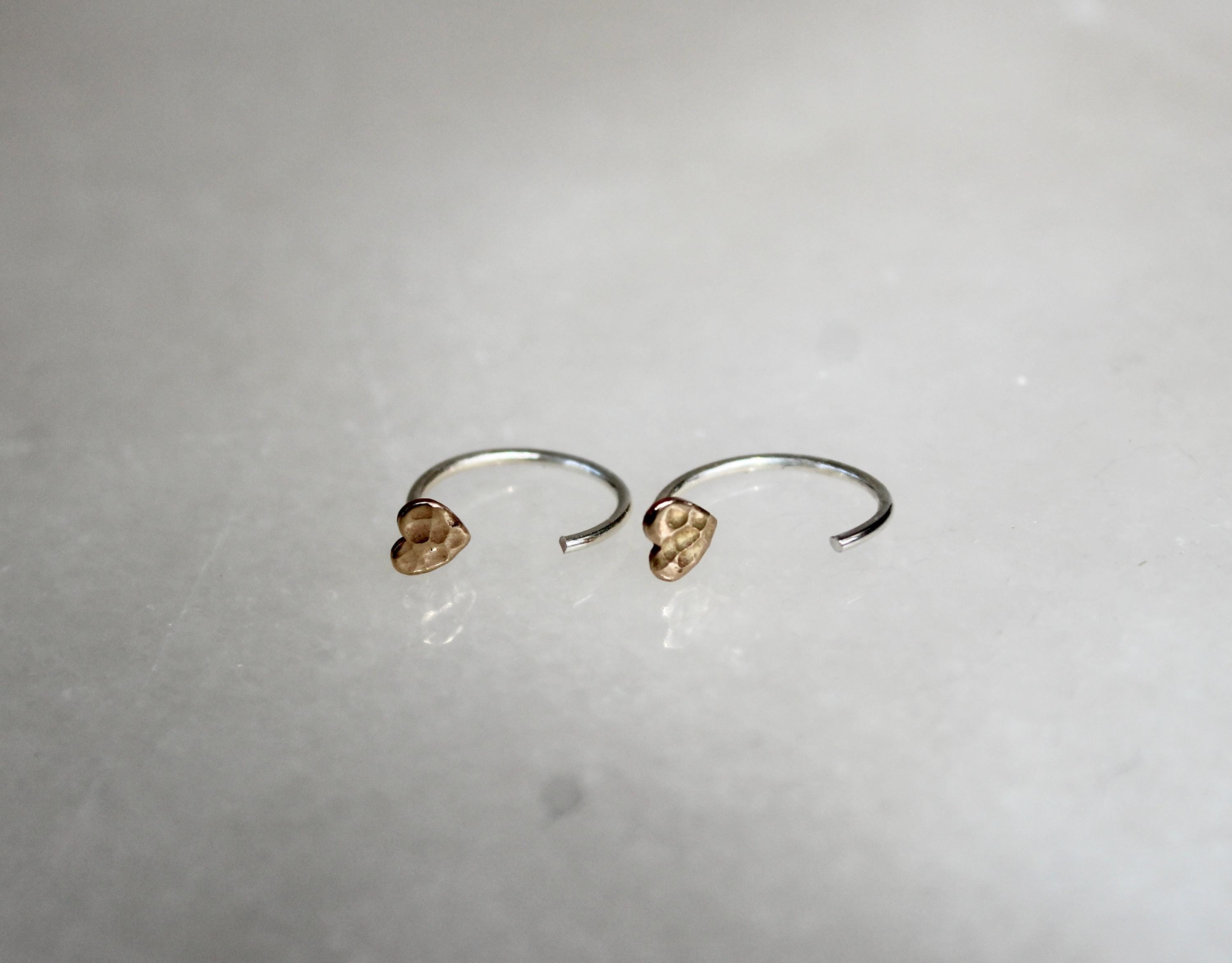 14k Gold Filled Heart Huggie Earrings, Sterling Silver Wires