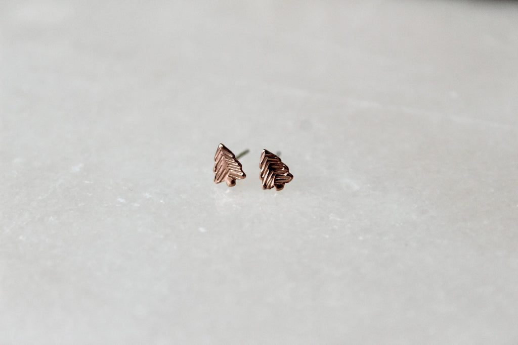 Rose Gold Filled Pine Tree Earrings, Small Tree Studs, 14k Rose Gold Filled Jewelry, Nature Earrings, Lightweight Studs, Gift for Friend