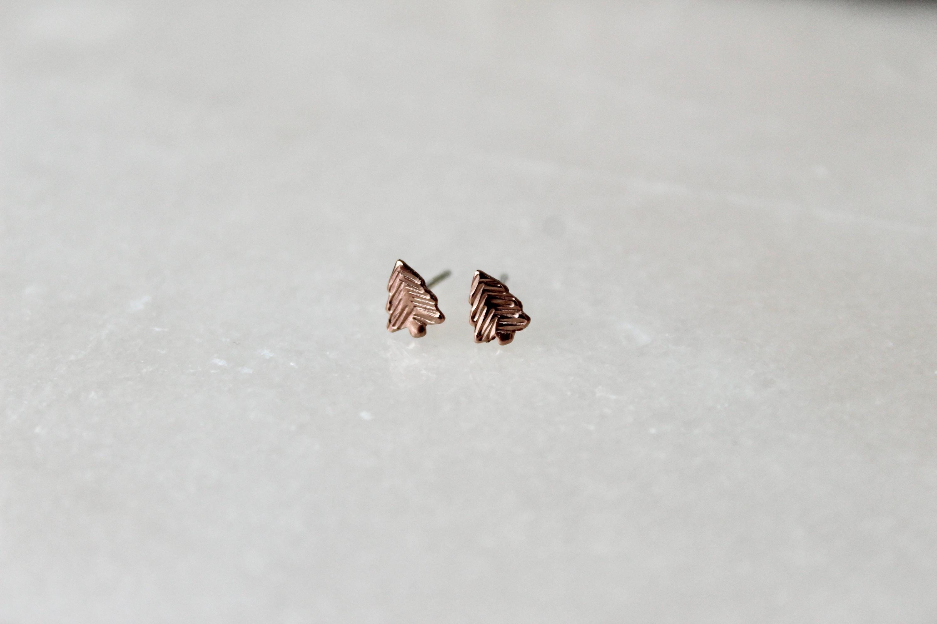 Rose Gold Filled Pine Tree Earrings, Small Tree Studs, 14k Rose Gold Filled Jewelry, Nature Earrings, Lightweight Studs, Gift for Friend