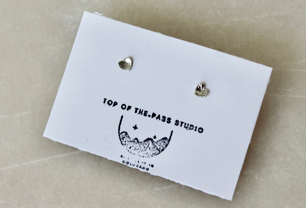 Hammered Minimal Silver Hart Stud Earrings, 5mm, Gift for Girls, Minimalist Jewelry, Textured Silver Earrings, Small Gift, Handmade Studs