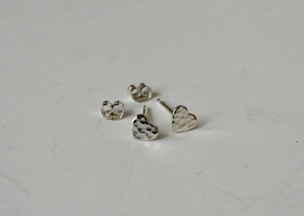 Hammered Sterling Silver Heart Stud Earrings, Tiny 5mm