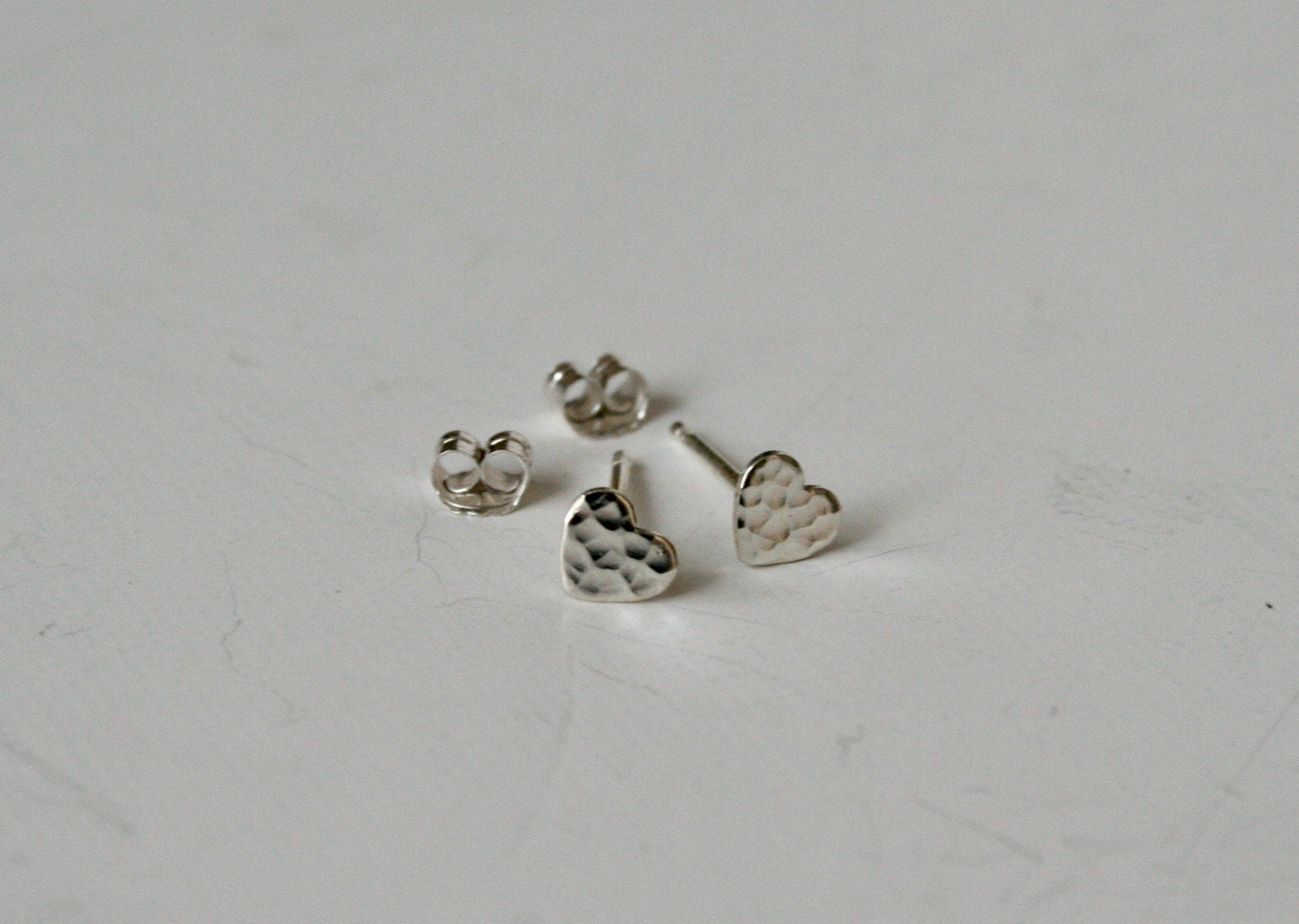 Hammered Sterling Silver Heart Stud Earrings, Tiny 5mm