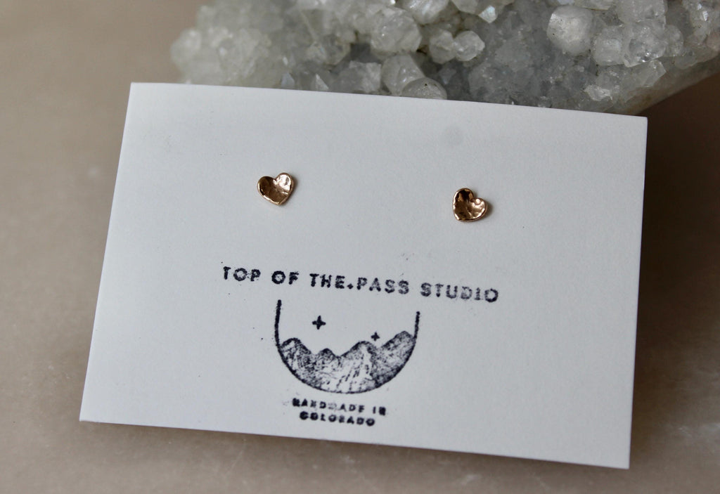 Handmade Yellow Gold Filled Heart Stud Earrings: Minimalist 5mm Jewelry