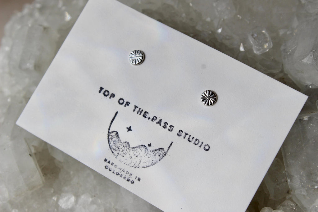 Dainty Sterling Silver Stud Earrings, Round Tiny Studs, Circle Earrings for Cartilage, Unique Hand Stamped Silver Jewelry, Gift for Her