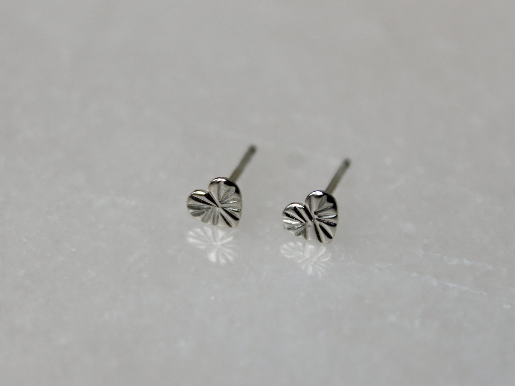 Hammered Sterling Silver Heart Stud Earrings, 5mm